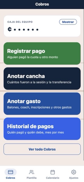 Pantalla de inicio de Volley con cuatro botones grandes